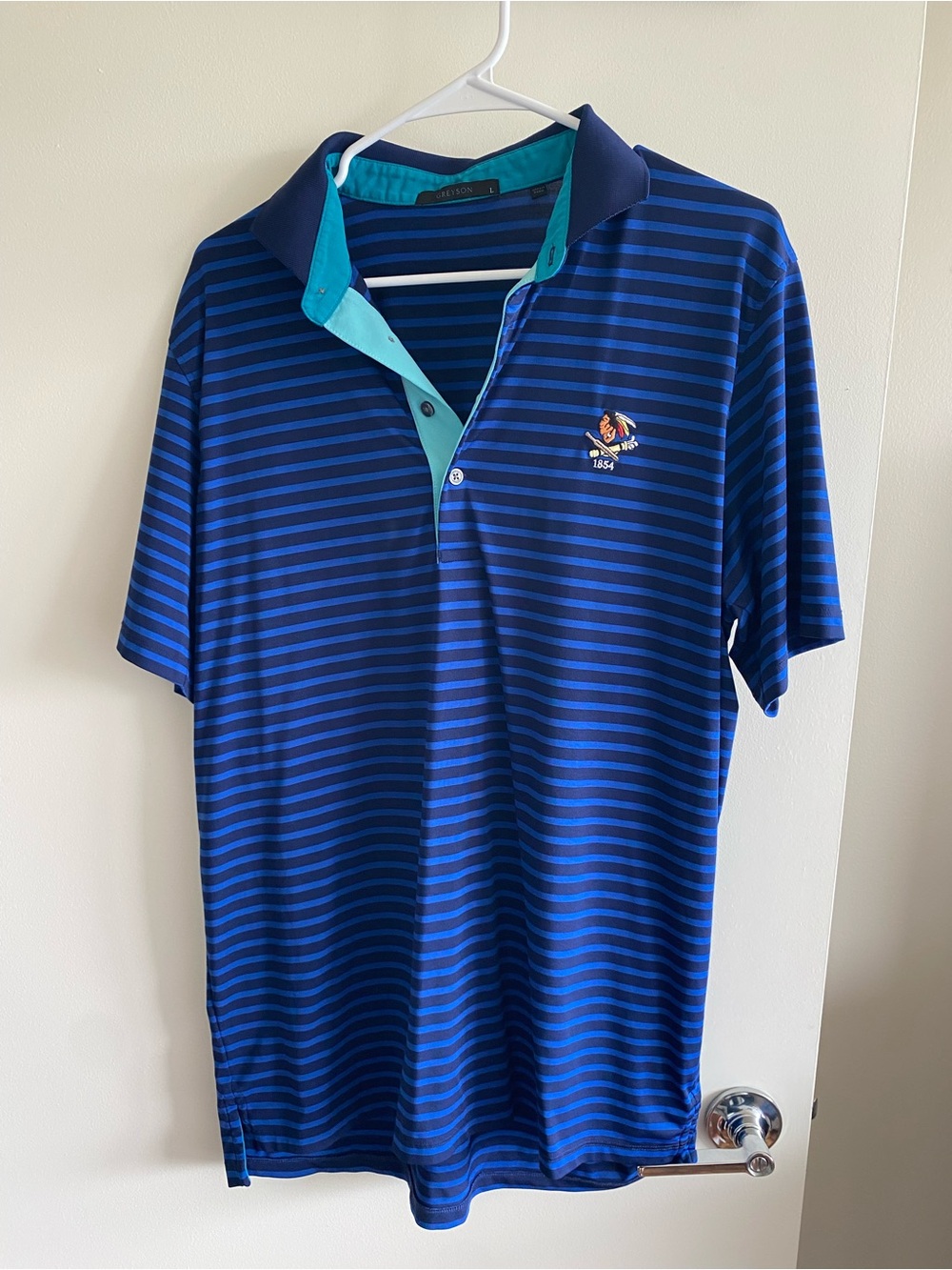 Philadelphia Cricket Club Greyson Blue Striped Polo with Teal Contrast Placket